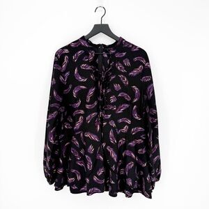 Lane Bryant Feather Print Lace Up Peplum Blouse Size 20